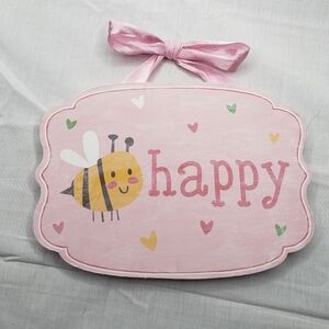 Pink Painted Wall Sign Happy Bee